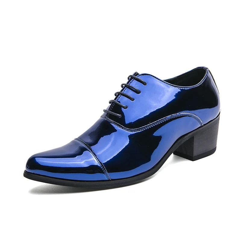 New 2025 Luxury Gold Men High Heel Leather Shoes Moccasins Designer Pointed Dress Shoes Men Wedding Formal Shoes Big Size 46