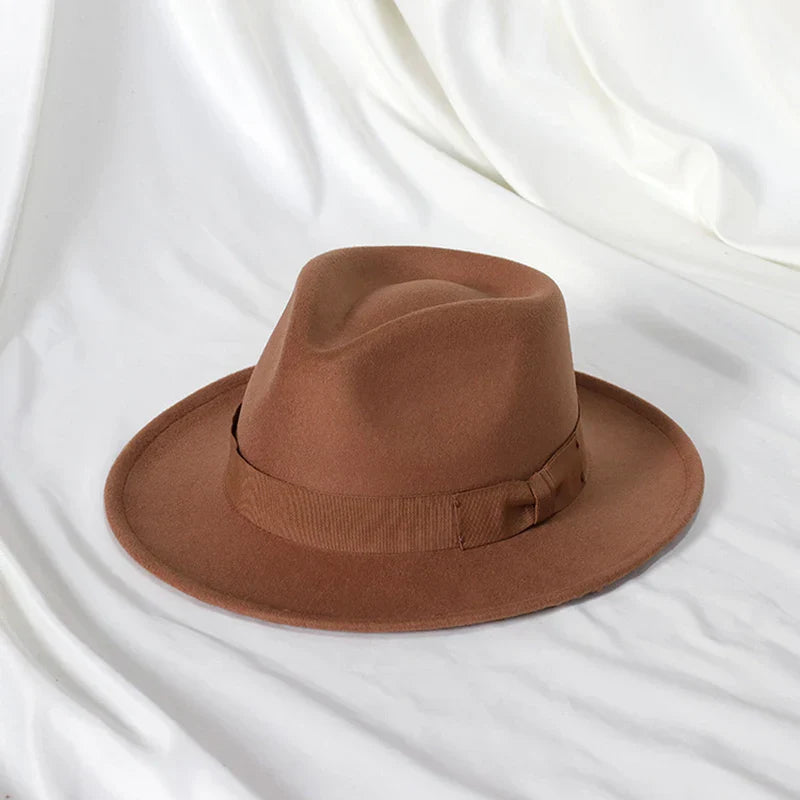 2022 New Fashion Men Fedoras Hat Women's Jazz Hat with Bow Tie Elegant Spring Black Woolen Blend Cap Outdoor Casual Felt Hat