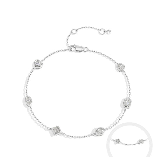 Mixed Cut Bezel Moissanite Bracelets for Women S925 Silver Adjustable Extension Chain Popular Jewelry for Wedding Party