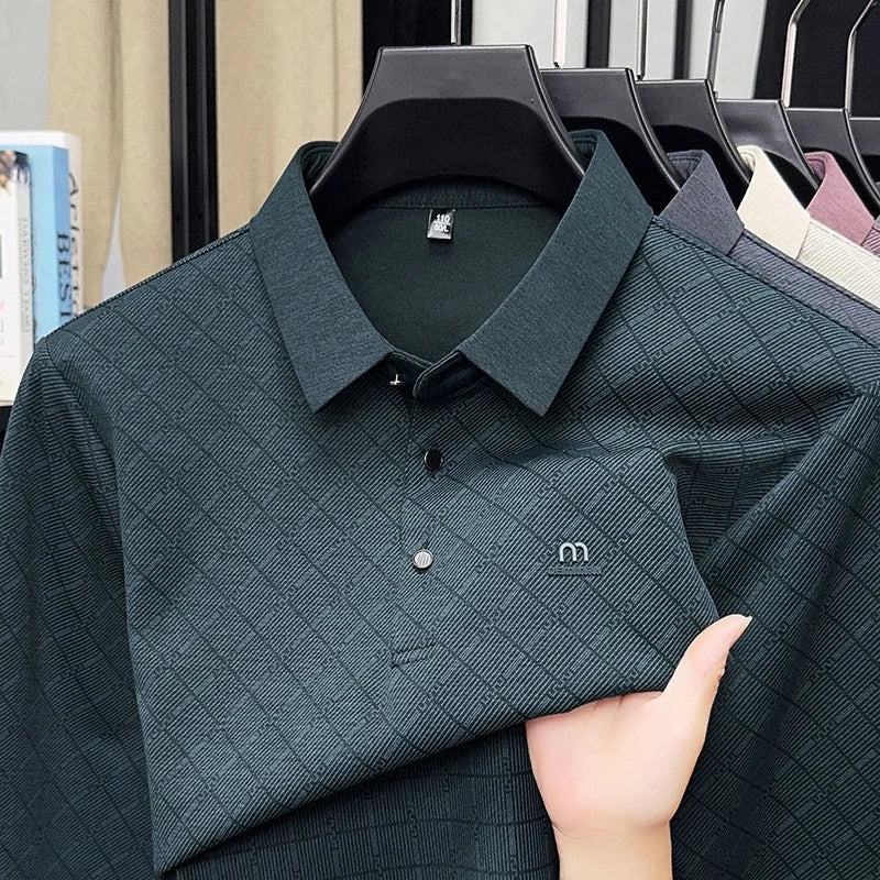 Collar Long Sleeved Polo Shirt for Men in Spring and Autumn 2025 New Business and Leisure Versatile T-shirt