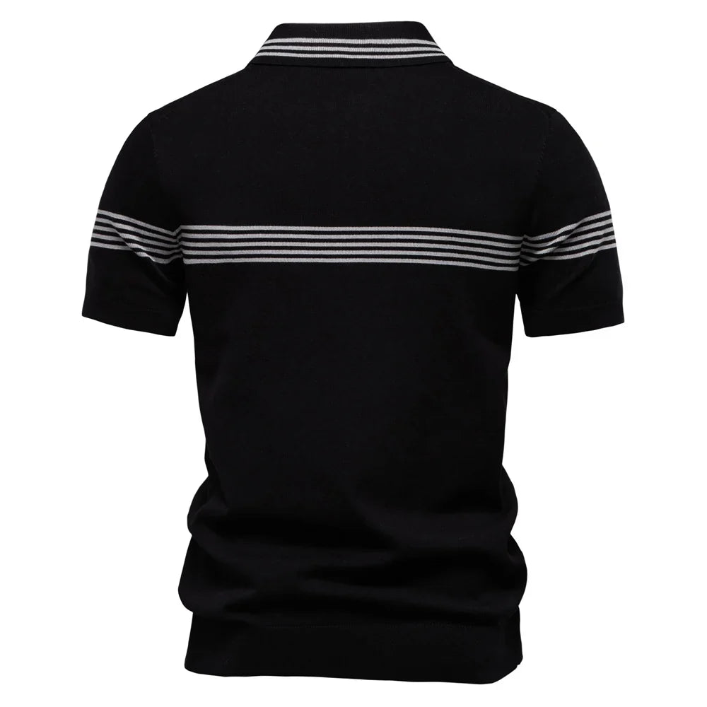 ‌2025 Men's Slim Fit Solid & Striped Business Casual Polo Shirts Breathable Short Sleeve Comfort Top for Office Social Summer