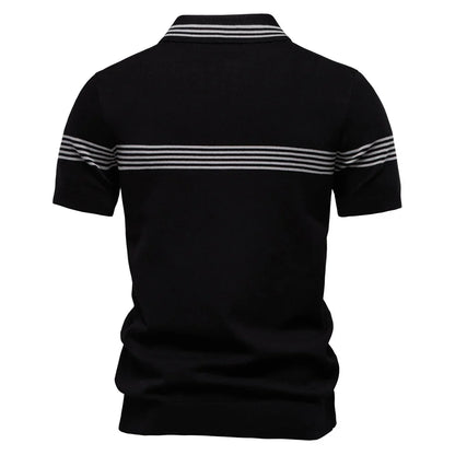 ‌2025 Men's Slim Fit Solid & Striped Business Casual Polo Shirts Breathable Short Sleeve Comfort Top for Office Social Summer