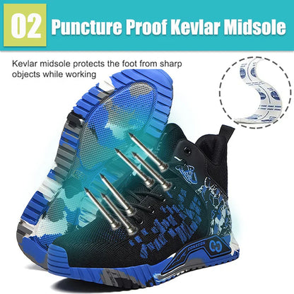 Blue Up Steel Toe High Top Boots Men Women Comfortable Breathabl Safety Boots Anti Smash Indestructible Construction Work Shoes