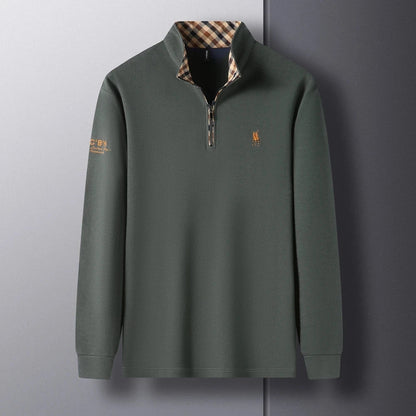High end 100% cotton brand long sleeve T-shirt men's standing collar autumn fashionable embroidery Paul casual sports polo shirt