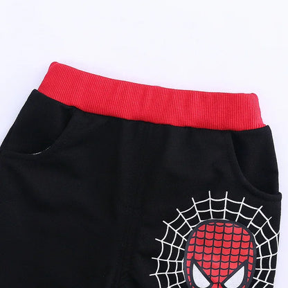 3pcs Cartoon Print Spiderman Cosplay Costume Autumn Kids Boys Sleeveless Hooded Vest +T Shirt+Pant Tracksuit Children Outfits