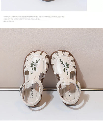 Traditional Chinese Embroidery Kids Shoes for Girl Sandals Summe Retro Princess Shoes Roman Style Girls Leather Shoes Kid F05173