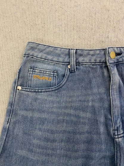Calça jeans unissex estilo casual de rua, estilo ins, corte reto, lavagem envelhecida retrô, usada, novidade primavera 2026, street style americano.