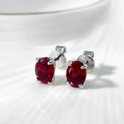 5*7mm Oval Cut Ruby Emerald Moissanite Stud Earrings Lab Grown For Women Man Unisex Gemstone Party 925 Silver Earring Gift
