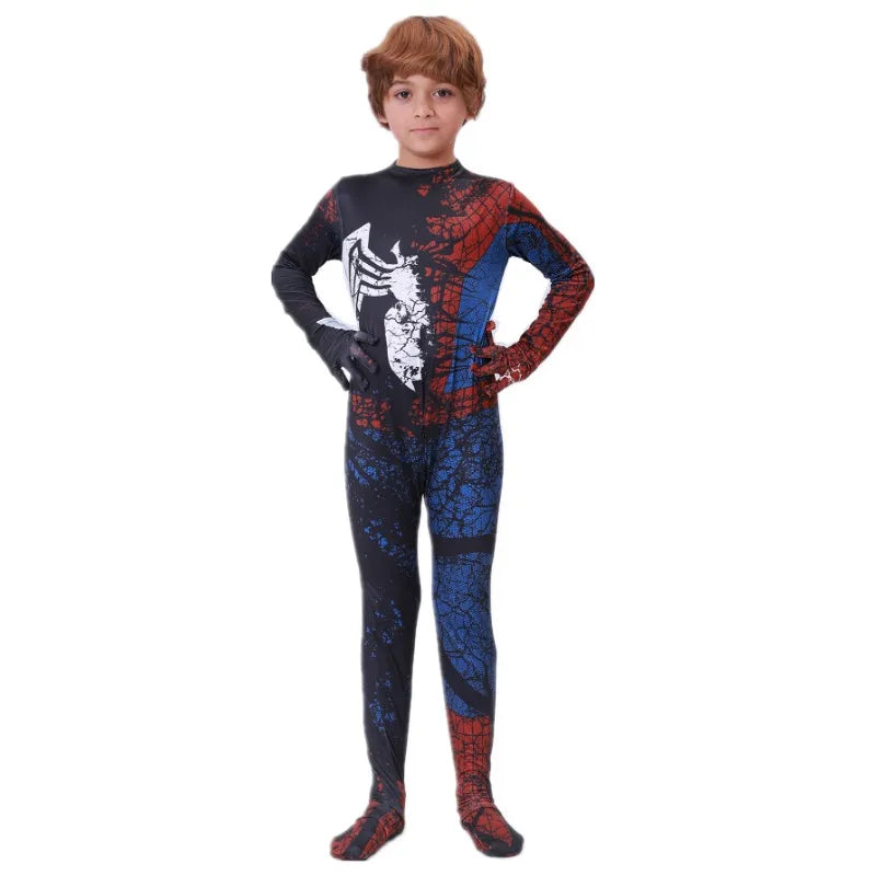 Kids Superhero Onesie Printed Mesh Spider Dress Up Costume Movie Characters Halloween Kids Performance Suit