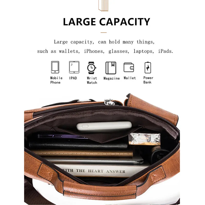 Multi-function Business Handbags Men New Man's Shoulder Bags Large Capacity Leather Messenger Bag Crossbody Big Brand