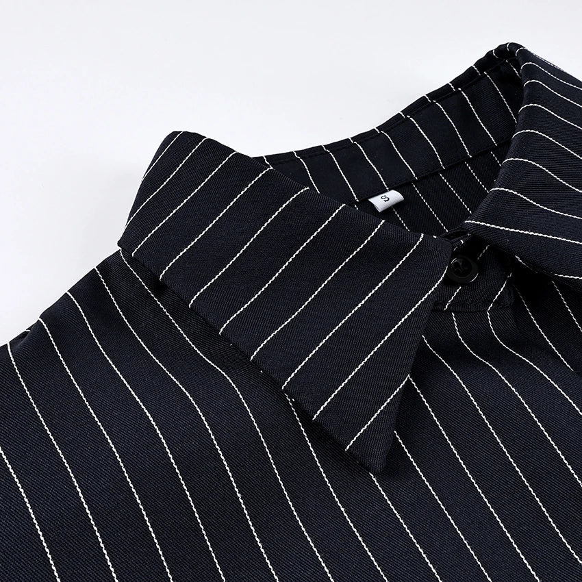 Elegant High Waist Stripe Shirt Dress Women 2025 Street Chic Long Sleeve Slim Dresses Female Office Single Breasted  Dress