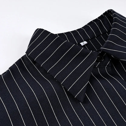 Elegant High Waist Stripe Shirt Dress Women 2025 Street Chic Long Sleeve Slim Dresses Female Office Single Breasted  Dress