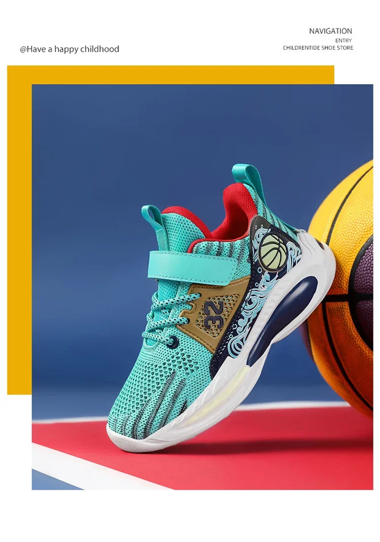 Brand Kids' Sports Shoes Non-slip Running Shoes Boys Basketball Sports Tennis Shoes Fashion Comfortable Teenager Casual Sneakers