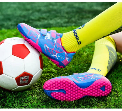 Kids Soccer Shoes Outdoor Non-Slip Football Sports Shoes Boy Training Shoes Child HOOK&LOOP Lightweight Children's Soccer Cleats