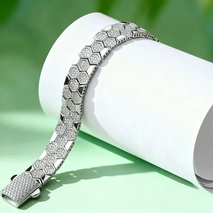 Full Moissanite Bracelet for Men Woman Lab Diamond with GRA Certified Unique Honeycomb Design S925 Sterling Silver Party Jewelry
