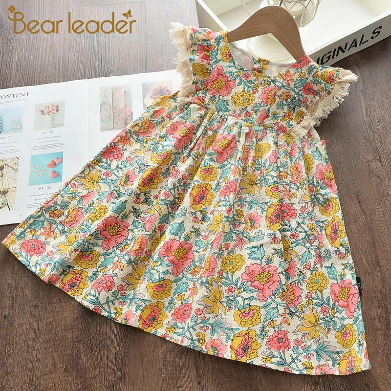 Girls Casual Dresses 2022 New Summer Kids Baby Flowers Print Costumes Floral Party Birthday Princess Vestidos 2-6Y
