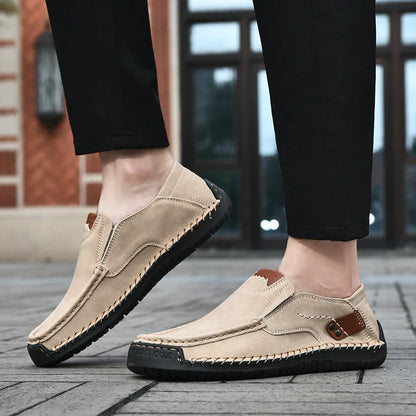 Handmade Leather Men Shoes Casual Comfortable Slip On Loafers Men Spring Outdoor Flats Moccasins Walking Shoes Fall Dropshipping