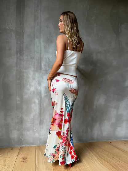 Colorful Print Skirts Women 2025 New Trend Ruched Peach Hip Casual Simple Bottoms Summer Fashion Stretch Streetwear
