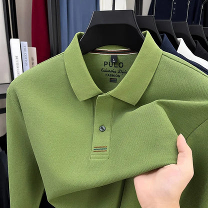 100% Breathable Cotton  Men's 2025 Autumn Long-Sleeve Polo Shirt - Classic Cotton Collared Business Casual Style