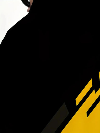 Men's Stylish Color-Blocked Hooded Sweatshirt | Trendy Black & Yellow Sportswear for Fall/Spring | Fashion Loose Fit Casual Top