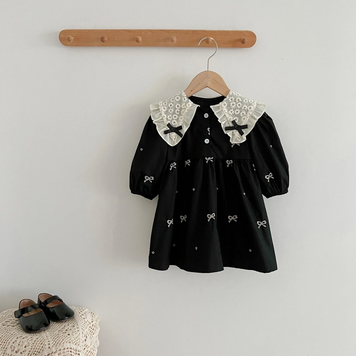 Outono 0-6 anos Vestido de Princesa para Meninas Roupas de Bebê Menina Gola Borboleta Roupas de Bebê Menina Peça Única Vestido Infantil Bordado