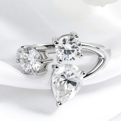 Pear/round Cut Adjustable Moissanite Rings for Women Ideal Cut Female S925 Sterling Silver Plated 18K Lab Diamond Band