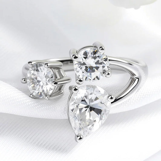 Pear/round Cut Adjustable Moissanite Rings for Women Ideal Cut Female S925 Sterling Silver Plated 18K Lab Diamond Band