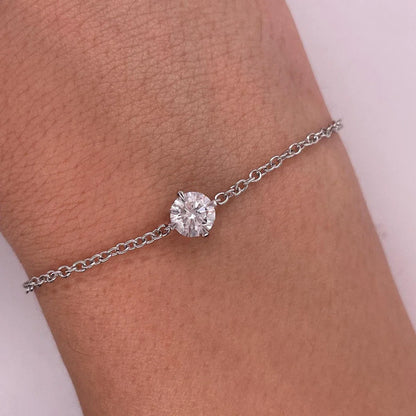 1CT Round Cut Moissanite Solitaire Diamond  Bracelet for Women Men 925 Silver Minimalist Charm Bracelet Wrist Chain Adjustable