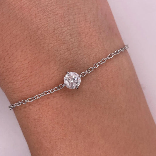 1CT Round Cut Moissanite Solitaire Diamond  Bracelet for Women Men 925 Silver Minimalist Charm Bracelet Wrist Chain Adjustable