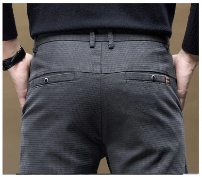 Winter Thicken Men's Solid Slim Straight Casual Pants Business Classic Fleece Trousers Male Warm Plaid Elasticity Pants
