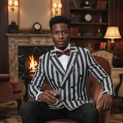 Party outfit Fashion red and black striped evening gown Double Breasted Slim Fit luxury man jacket tuxedo Men's Suit