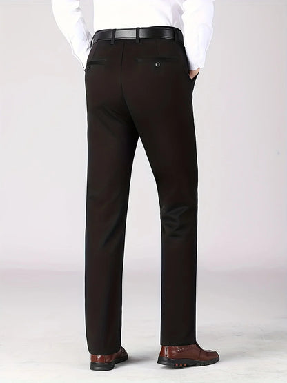 Men's Slim Fit Stretch Dress Pants, Classic Black Business Casual Trousers for Office & Daily Wear