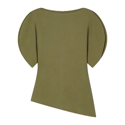 Women Vintage Black Short Puff Sleeve Shirts O Neck Asymmetrical Hem Blouse 2026 Spring Trend High Street Lady Chic Tops