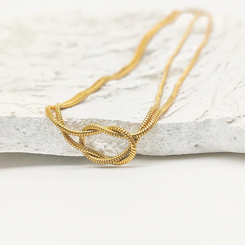 Elegant Minimalist Jewelry Lusterless 14k Gold Plated Knotted Snake Chain Necklace Women's Stainless Steel Accessories
