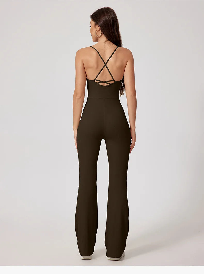 Seamless Yoga Jumpsuit Sets Beautiful Back Tight Hip Lift Trousers Micro Flared Trousers Outdoors Sports Fitness tracksuit Woman
