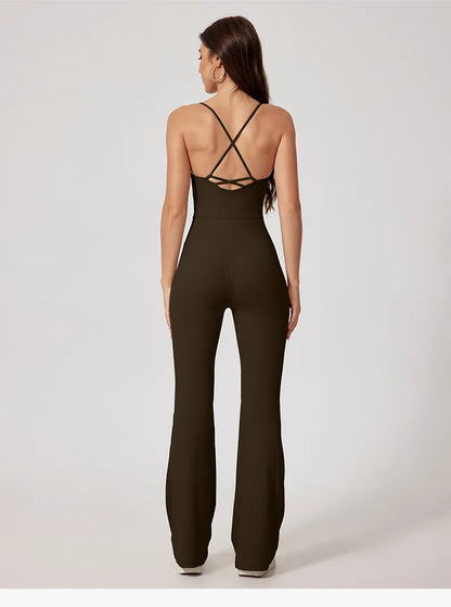 Seamless Yoga Jumpsuit Sets Beautiful Back Tight Hip Lift Trousers Micro Flared Trousers Outdoors Sports Fitness tracksuit Woman