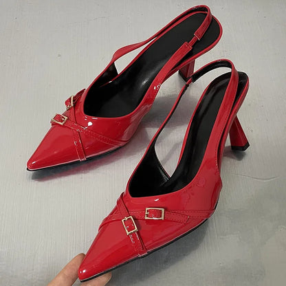 Big Size Footwear Wine Red Women High Heels Shoes Fashion Pointed Toe Pumps Ladies Thin Heels Shoes  Female Slingbacks Slides