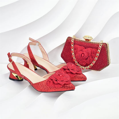 Nigerian Women Shoes and Bag Set Decorated with Rhinestone in Italy African Party Italian Shoe and Bag Luxury Pumps for Wedding