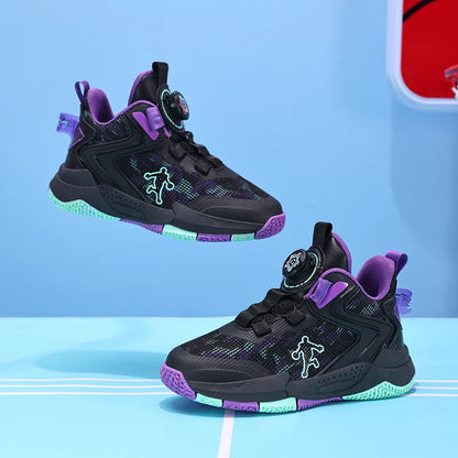 Rotary Buckle Kids Basketball Sneakers Boys Brand Sneakers Mesh Breathable Children's Basketball Shoes Outdoor Sports Shoes Girl