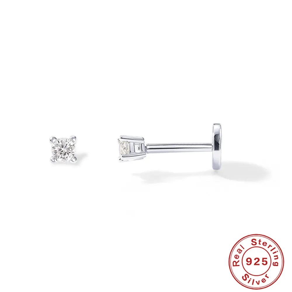 1Piece 925 Sterling Silver Labret Lip Ring Zircon Ear Studs Earrings For Women 2/3/4mm Tragus Cartilage Piercing Jewelry