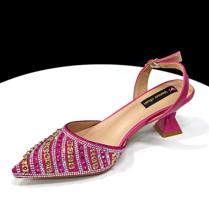 2025 Summer New Design Specials Italian Women Shoes and Bag Set Blue Color Comfortable Low Heels With Rhinestone