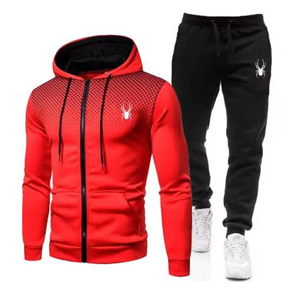 Spring And Autumn New Men's Set Casual Sportswear Printed Hooded Zipper Jacket + Trousers Two-piece Fashion Men's Clothing