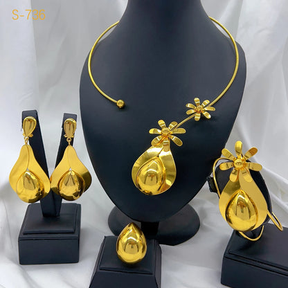 Elegant Dubai 24K Gold Plated Necklace Earrings Fashion New Design Trendy Jewelry Sets for Women Party Gift Wedding Accessories