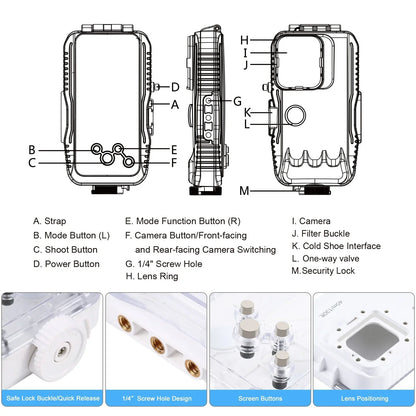 40m/130ft Waterproof Diving Case for iPhone 16 15 14 13 12 11 Pro Max Plus Photo Video Taking Underwater Housing Cover