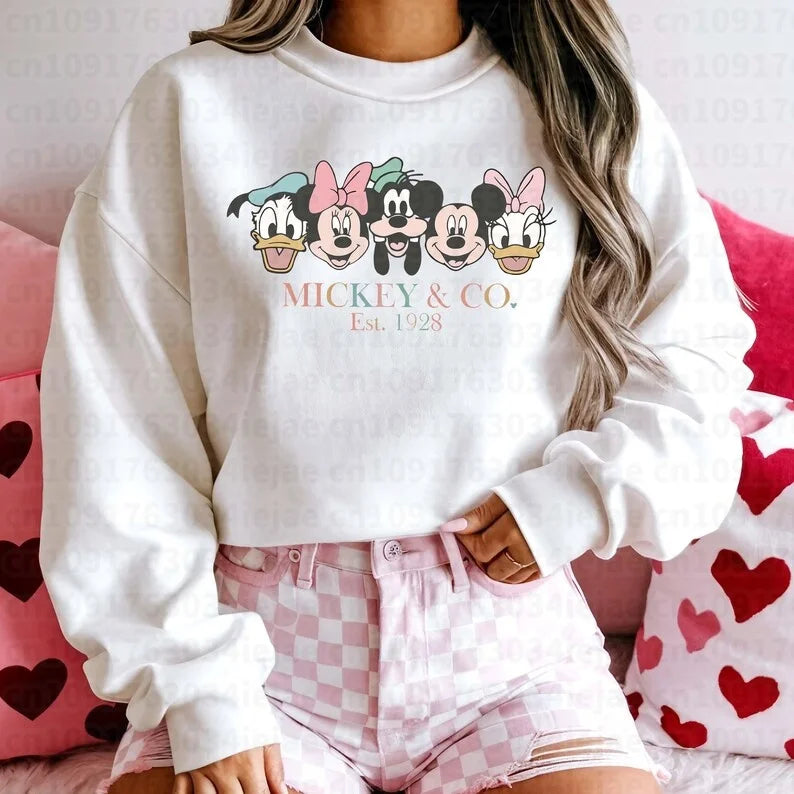 2026 Autumn Mickey Friends Peripheral Printed Hoodies Latest Fashion Sports Girls Spring Loose Couple Round-neck Hoodie