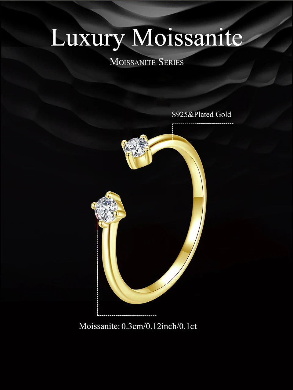 Moissanite White Gold Plated Adjustable Ring 925 Sterling Silver Exquisite Open Ring for Women Fine Jewelry Gift
