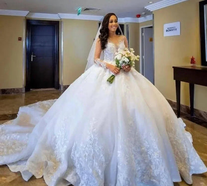 Customize Vinca Sunny Luxury  Wedding Dresses  Ball Gown O-Neck Beaded Appliques Long Sleeves GownfVestido vestidos de novia