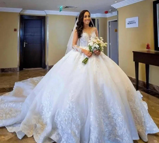 Customize Vinca Sunny Luxury  Wedding Dresses  Ball Gown O-Neck Beaded Appliques Long Sleeves GownfVestido vestidos de novia