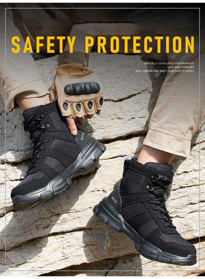 Protective Safety Shoes Men Indestructible Steel Toe Work Shoes Anti-smash Anti-puncture Safety Work Boots Breathable High top