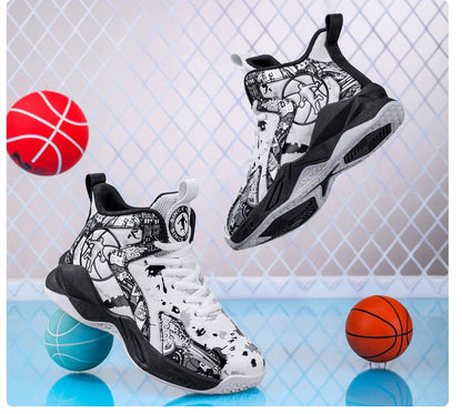 Original Children's Basketball Shoes Fashion Print Purple Basketball Sneakers Kids Training Shoes High Top Sports Shoes For Boys